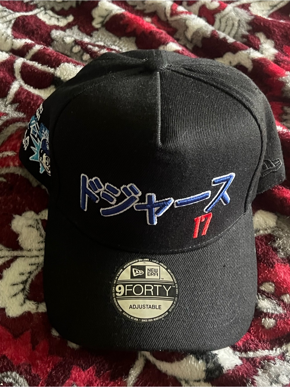 New Era Black Dodgers Japanese Script 9FORTY Adjustable Cap with Red '17 Accent